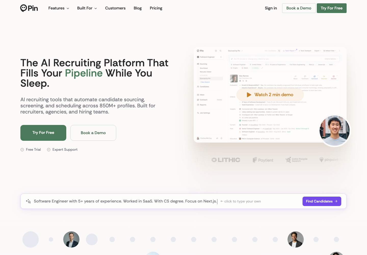 Pin AI recruiting platform homepage