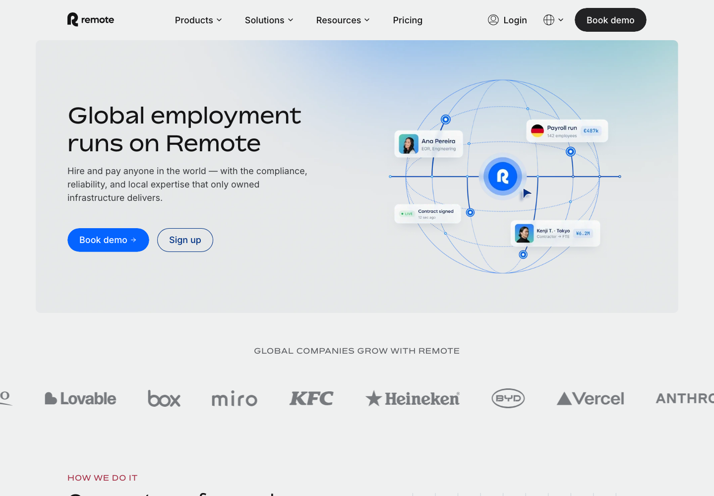 Remote global employment platform homepage