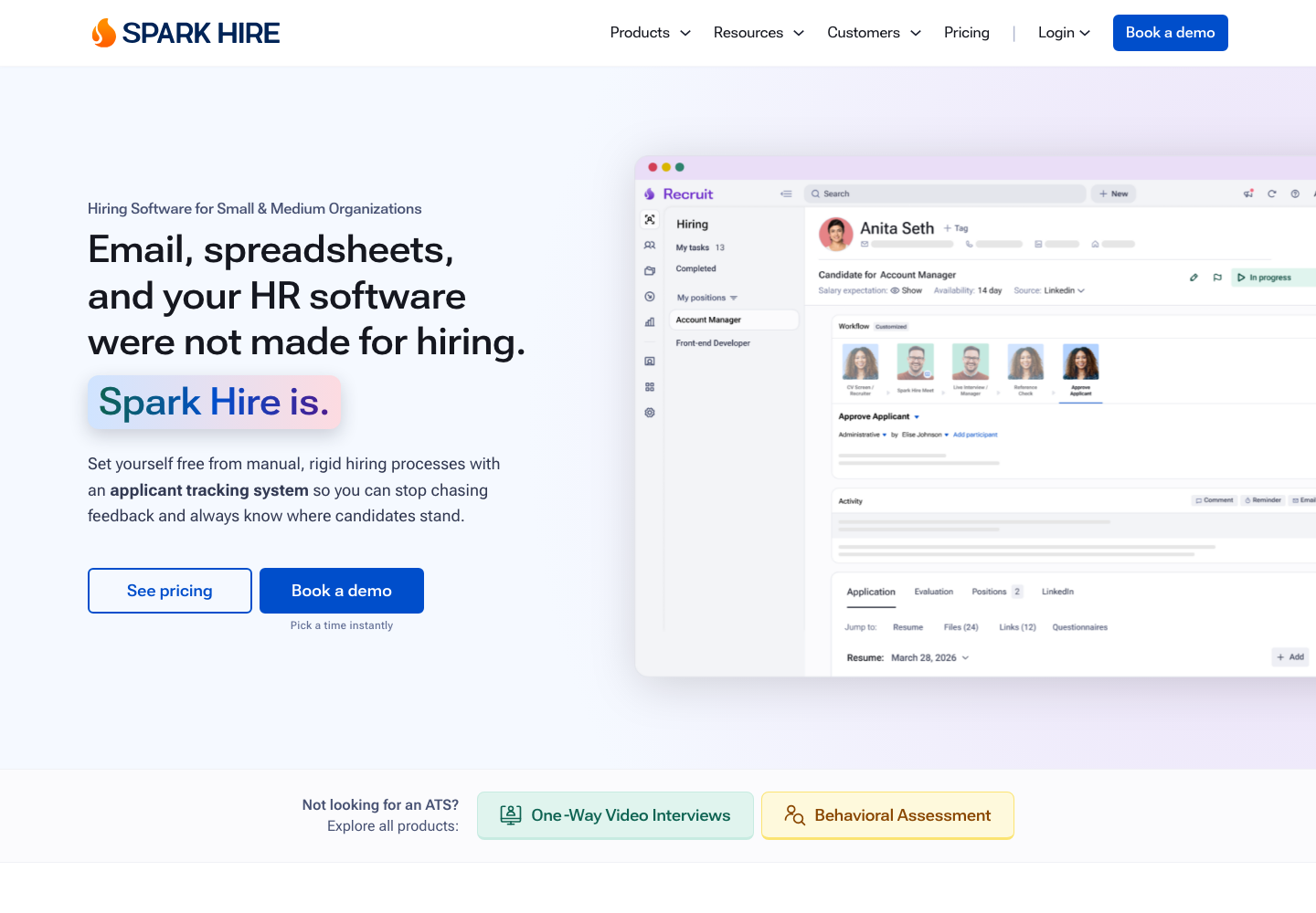 Spark Hire recruiting software homepage