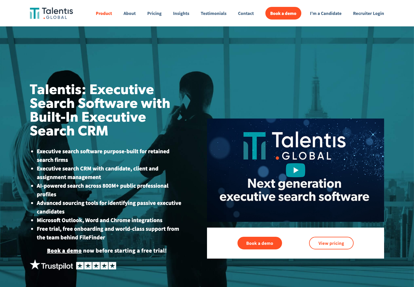 Talentis executive search software homepage