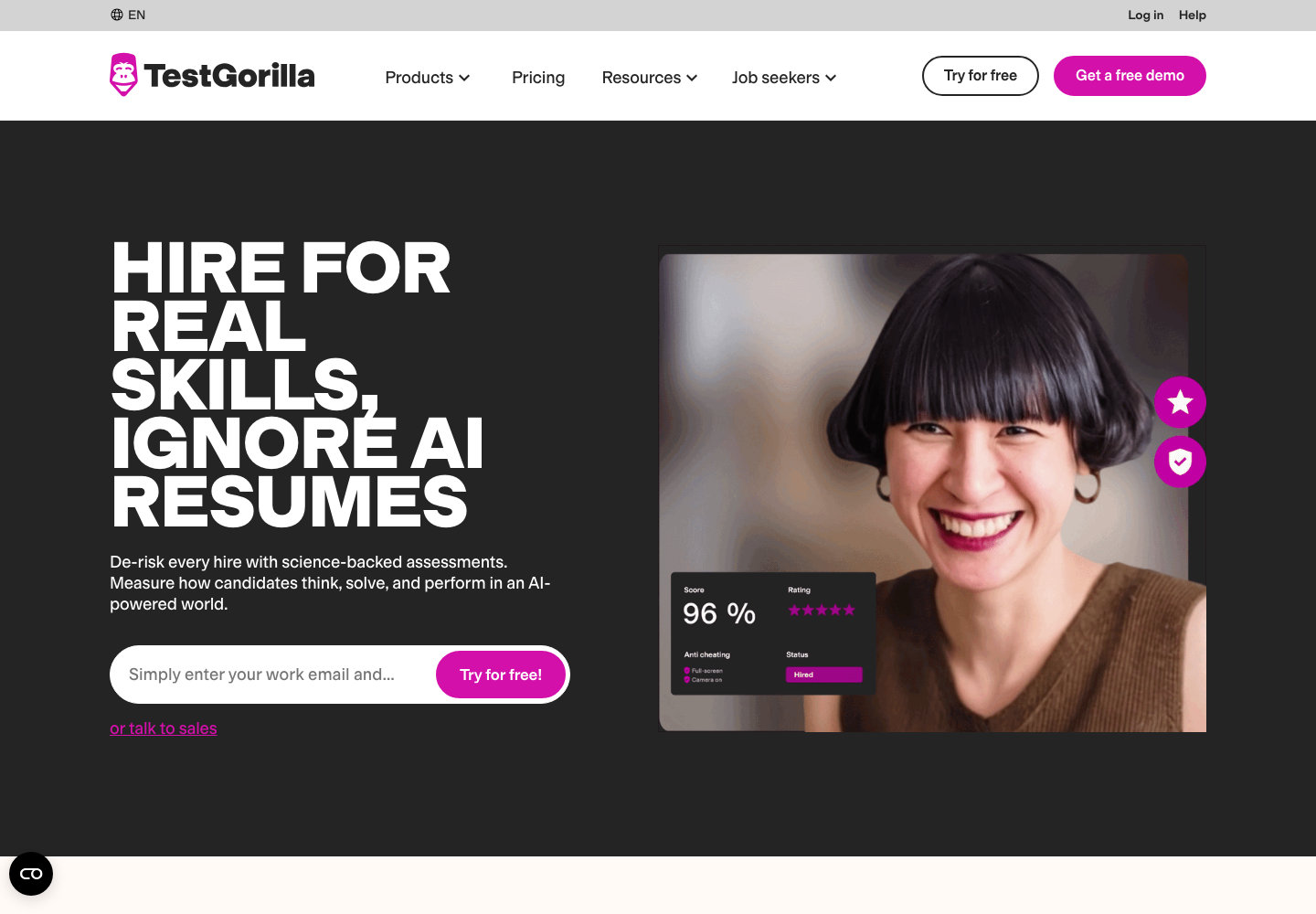 TestGorilla skills assessment platform homepage