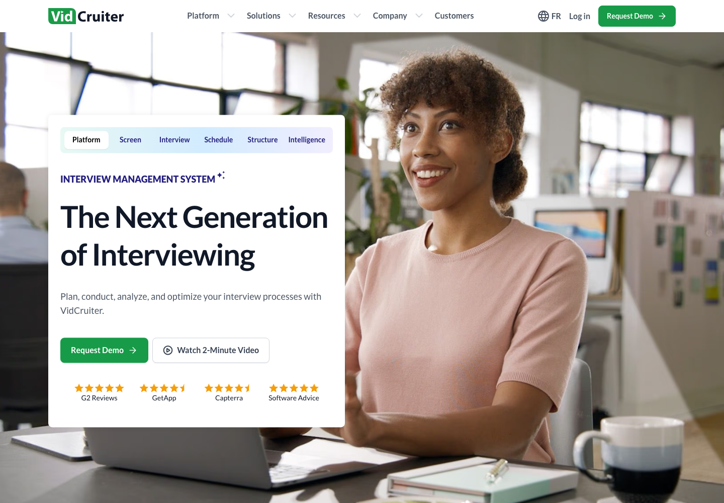 VidCruiter interviewing platform homepage