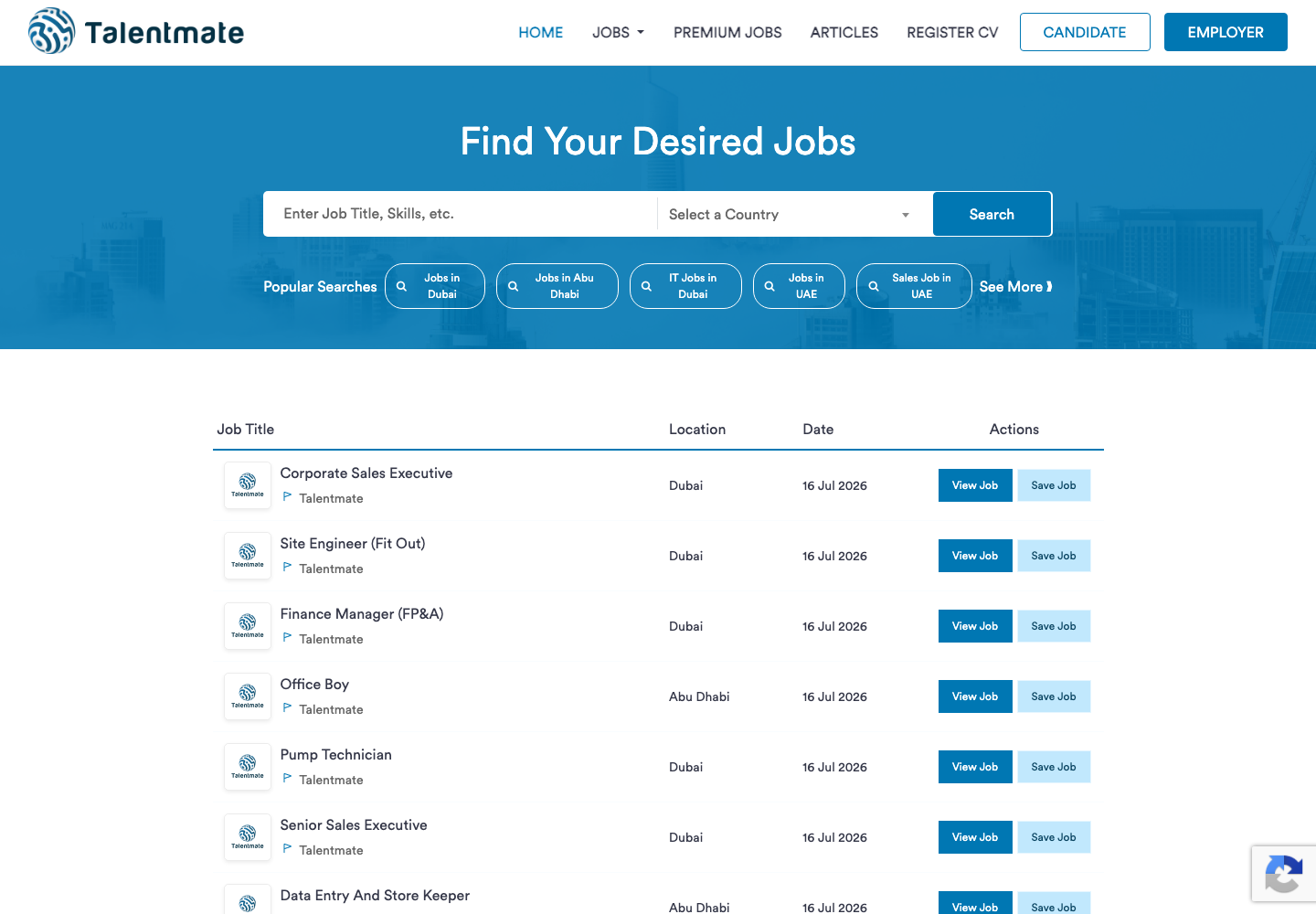 Talentmate UAE jobs search page