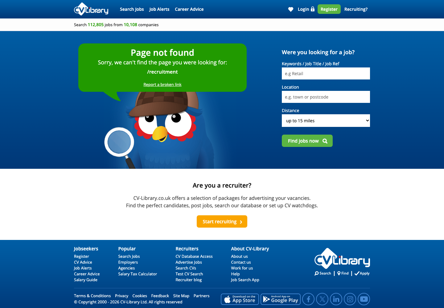 CV-Library UK job search page