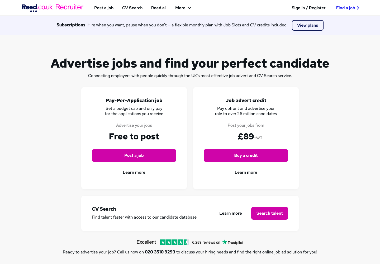 Reed recruiter job posting page