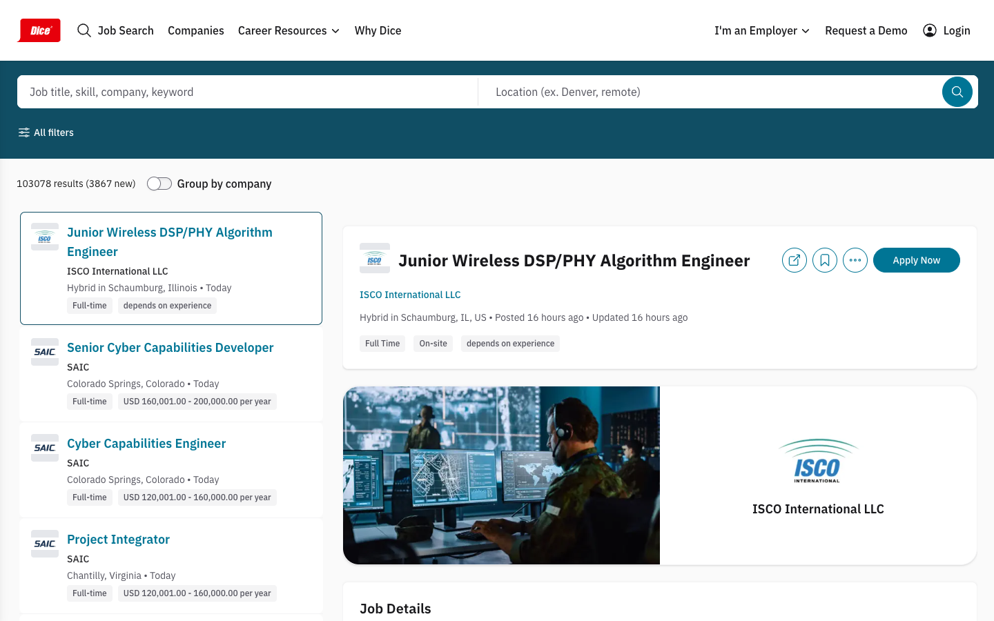 Dice technology jobs search page