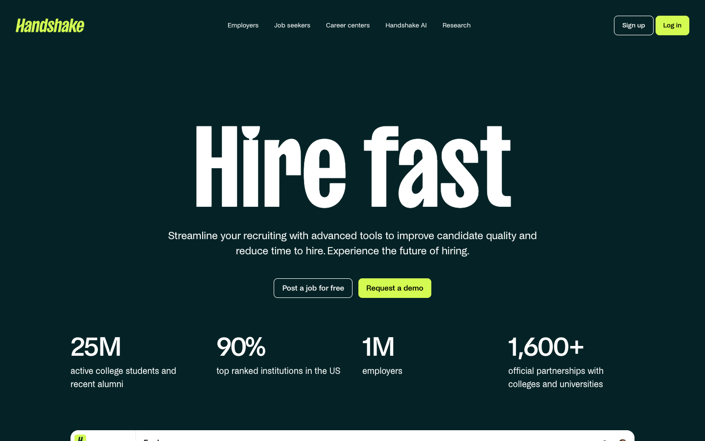 Handshake employers page for campus recruiting