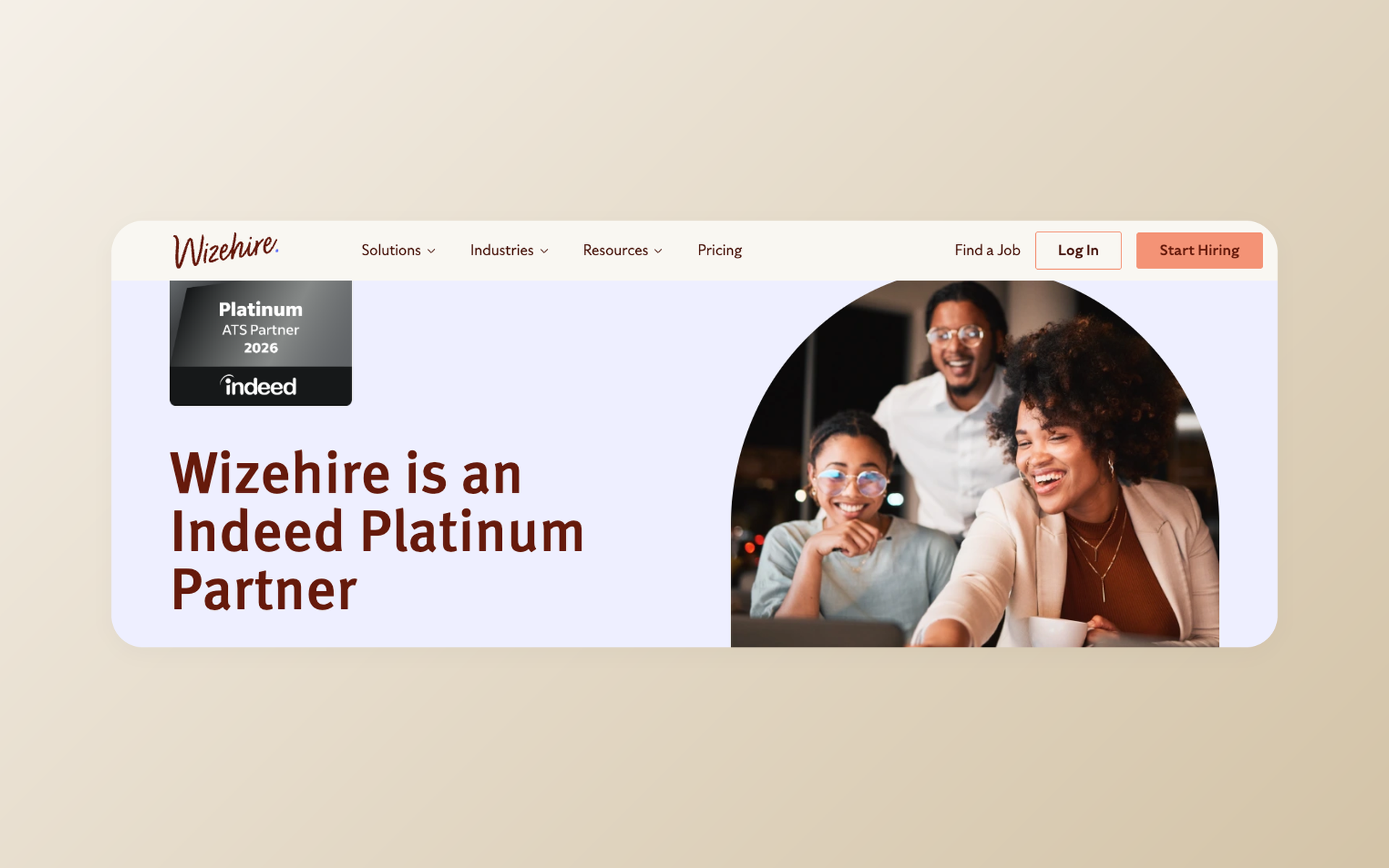 WizeHire Indeed Platinum Partner page showing the two products' partnership