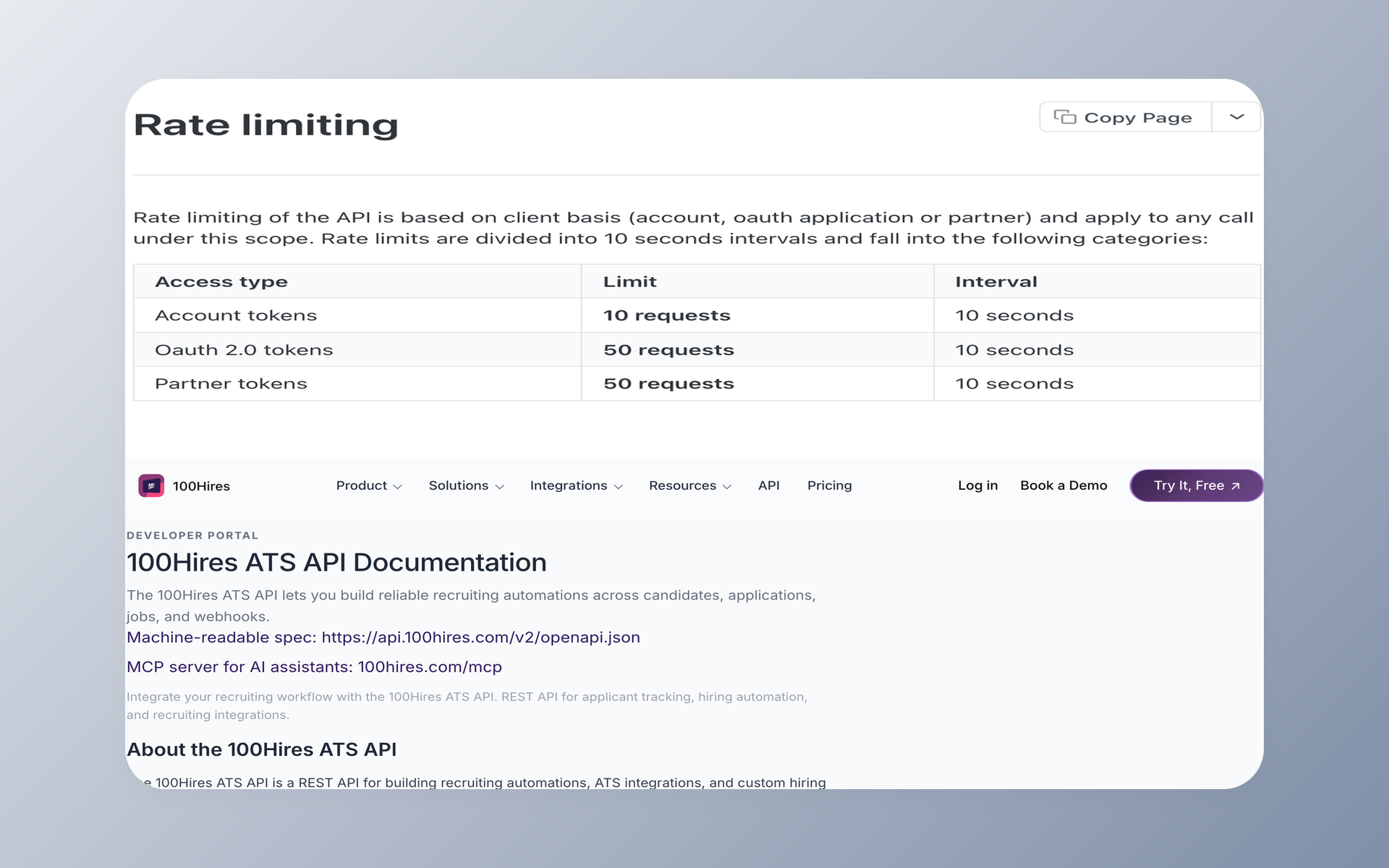 Workable API and 100Hires API documentation comparison