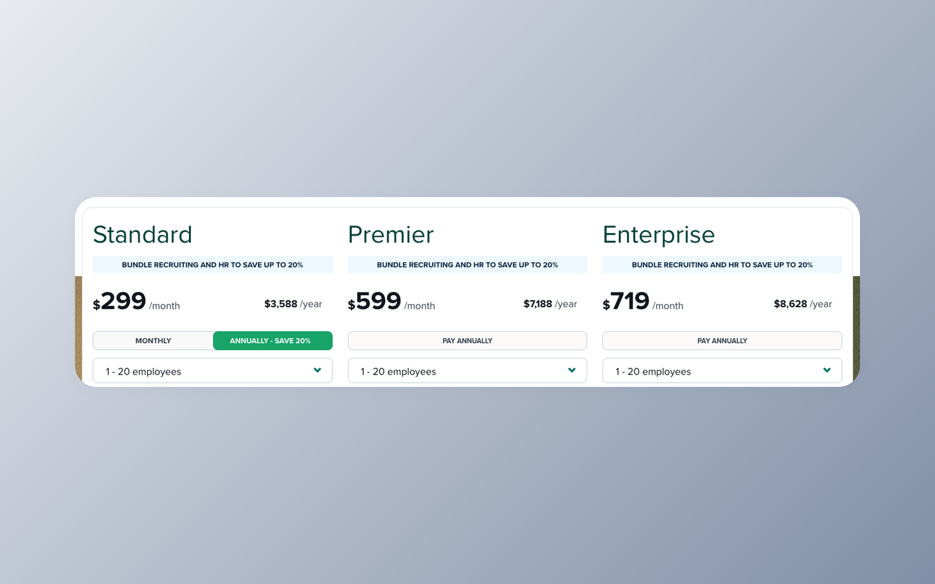 Workable pricing and plan screenshot