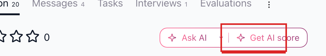 Candidate Discussion tab zoomed in on the Get AI score button (red outline)