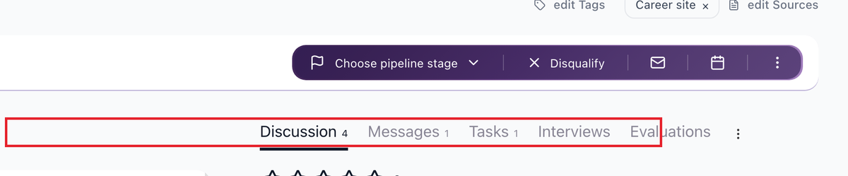 Candidate profile with right-side tabs