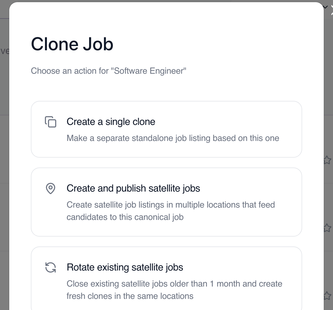 Clone dialog with three cloning options
