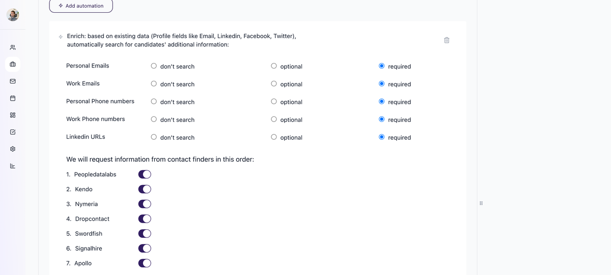 Enrich based on existing data automation with contact-finder vendor order