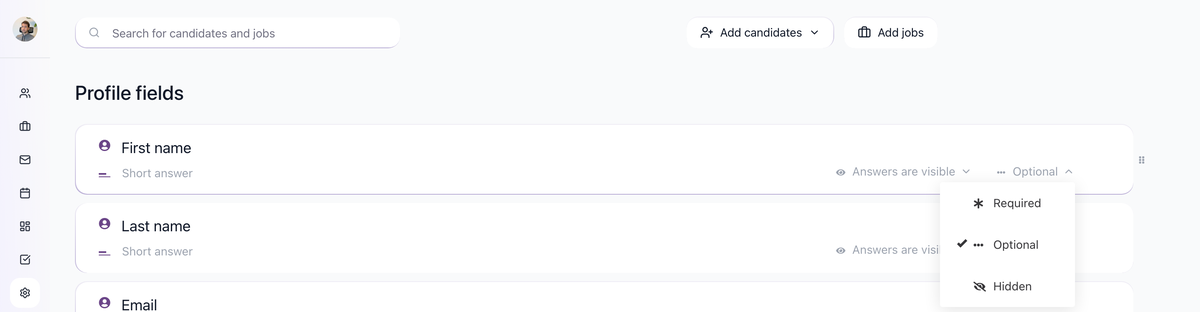 How to Add Candidates Manually: Profile fields