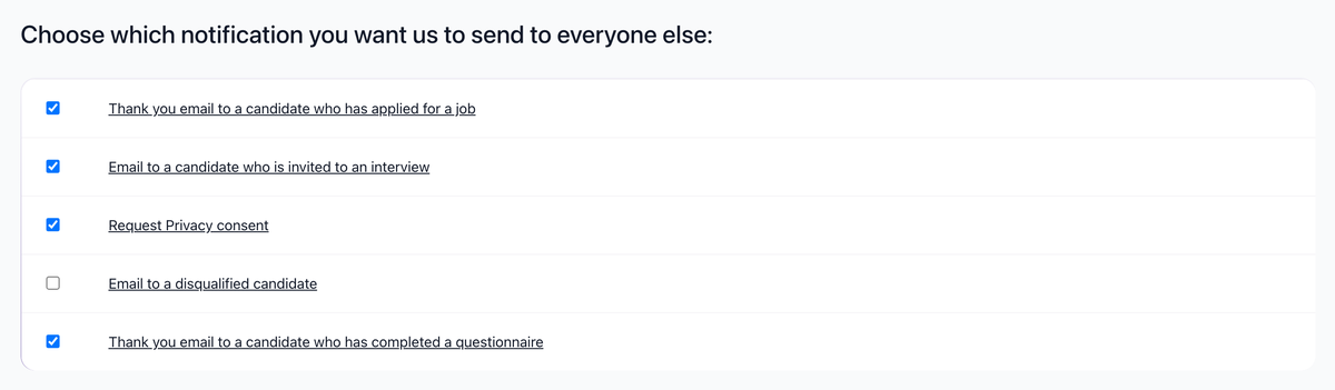 Notifications settings with Email to a candidate who is invited to an interview
