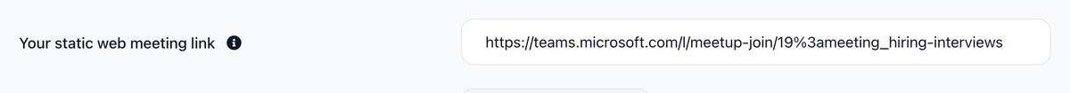 User settings with the Your static web meeting link field filled in